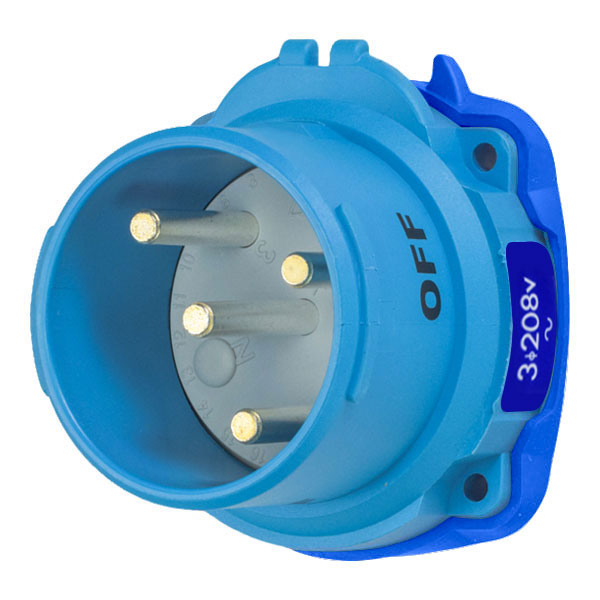 63-38163-A155 - DSN30 INLET POLY BLUE SIZE 2 TYPE 4X IP 69 3P+G 30A 208 VAC 60 Hz NO AUX WITH NO LOCKOUT HOLE